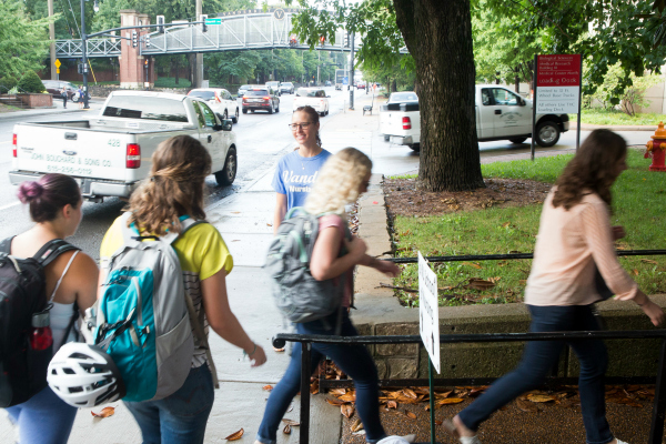 Students entering Godchaux Hall