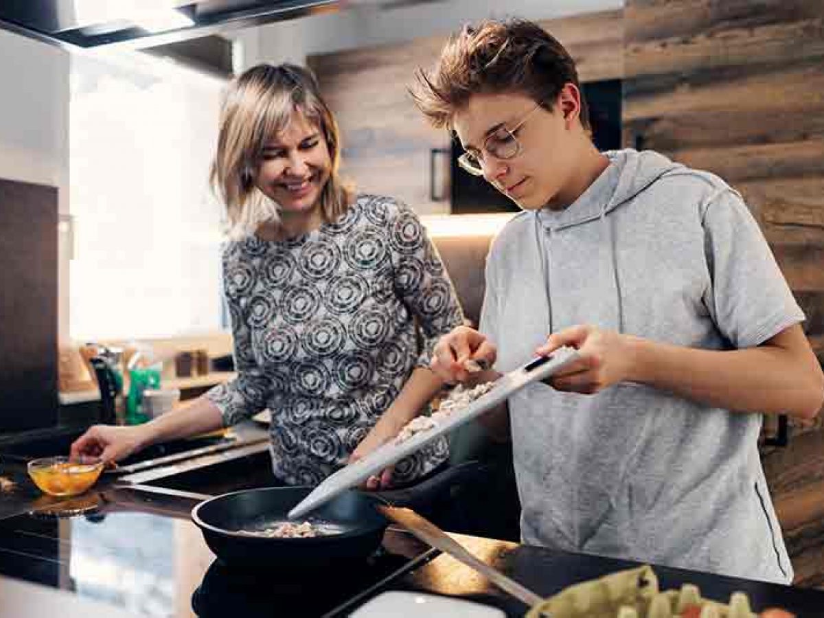 a family preparing a healthy meal