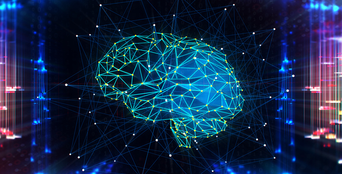 Networked dots in the shape of a brain