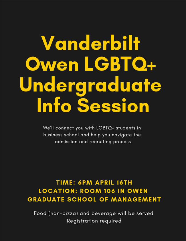 Vanderbilt Owen LGBTQ+ Undergraduate Info Session poster