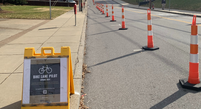 Bike lane pilot program on Jess Neely Drive. (Vanderbilt University)