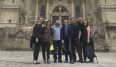 Alison Lutz (far right), a spring 2019 Travel Grant awardee, traveled to Santiago de Compostela, Spain, to attend the Liberation Theologies and Decolonial Thought Summer Institute. (photo courtesy of Alison Lutz)