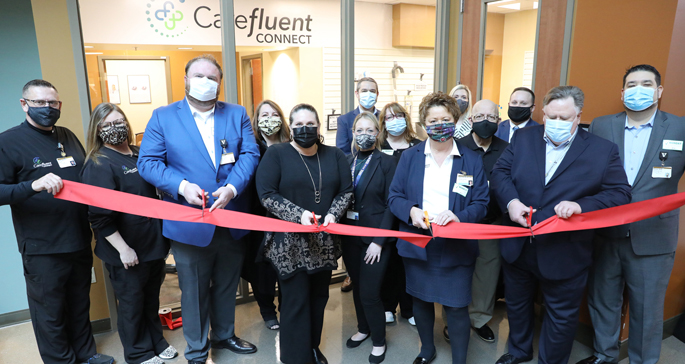 Officials cut the ribbon to celebrate the opening of Carefluent Connect, VUMC’s new durable medical equipment company located at Vanderbilt Health One Hundred Oaks.