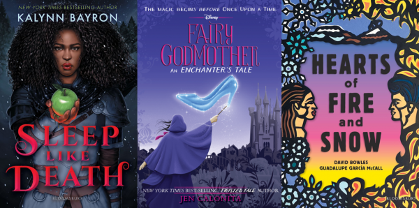 Book covers for Sleep Like Death, Fairy Godmother and Hearts of Fire and Snow.