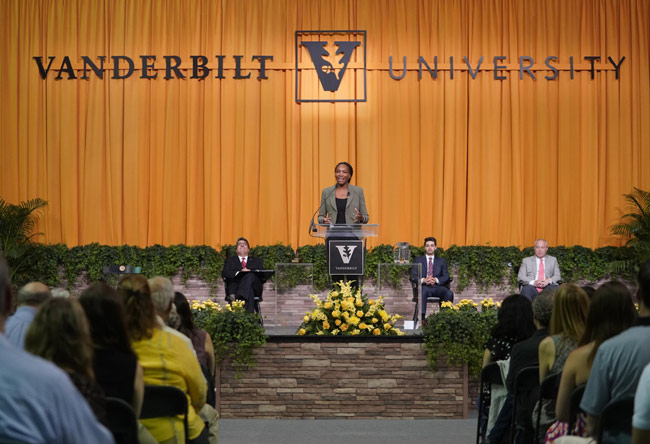 Tennis champion, entrepreneur and equal rights advocate Venus Williams imparted wisdom to Vanderbilt University’s Class of 2019 during Senior Day activities May 9 in Memorial Gym. (Vanderbilt University)