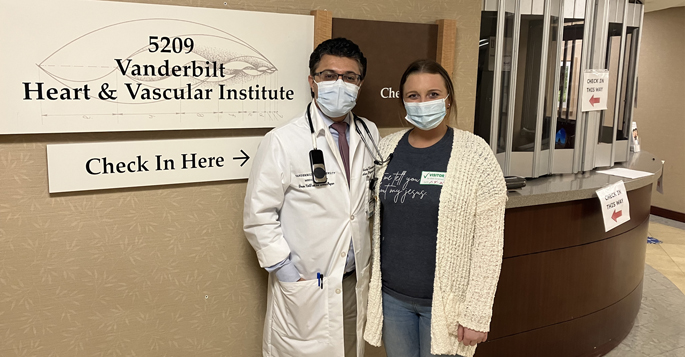 LVAD patient Autumn Bowling with her cardiologist, Sandip Zalawadiya, MBBS, during a follow-up visit.