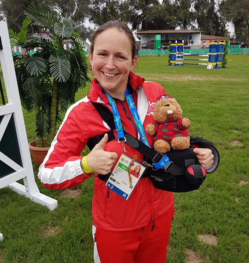 Nethery was able to coach the Canadian Pentathlon Team at the Pan Am Games in Peru July 2019 just 11 days after orthopaedic surgery.