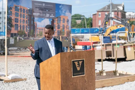 Vice Provost Christie-Mizell speaks during the groundbreaking.