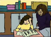 teacher helping one student