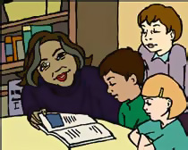 Teacher assisting students