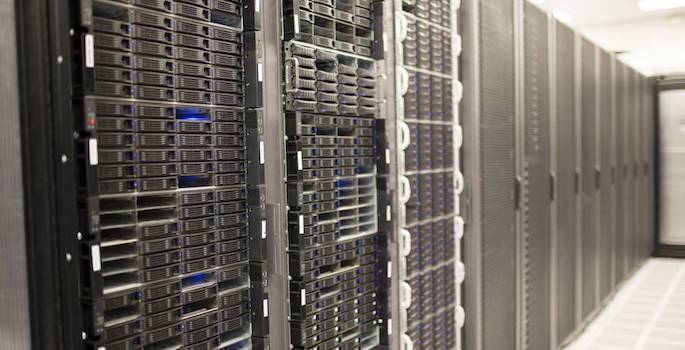 Close-up shot of stacked servers