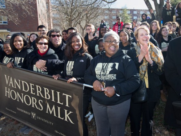 MLK_March_2015_fi Chancellor Nicholas S. Zeppos, Lydia Howarth and others from Vanderbilt participated in the 2015 Nashville Freedom March. (Joe Howell/Vanderbilt)