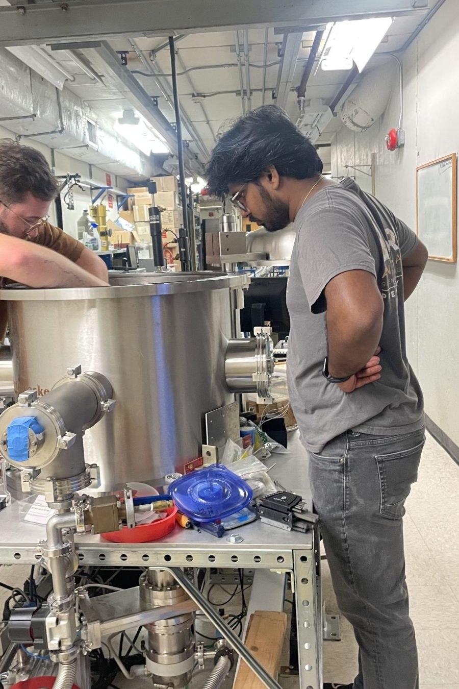 Students working on the peletron 