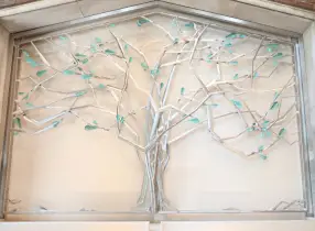 The focal point upon entering is a commissioned tree sculpture and water wall. (Susan Urmy/Vanderbilt)