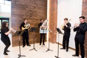 The Blair School of Music provided a brass quintet for the ribbon cutting Aug. 23. (Susan Urmy/Vanderbilt)