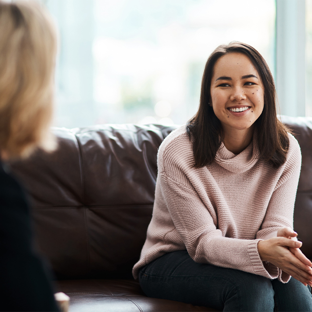 Woman talking to therapist