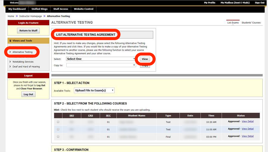 testing agreement with list alternative testing agreement heading circled