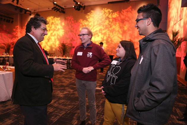 Students who did not travel home for the holiday break joined Chancellor Nicholas S. Zeppos for an early Thanksgiving dinner at the Student Life Center Nov. 20. (Anne Rayner/Vanderbilt)