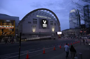 Nashville's Bridgestone Arena was lit up in honor of Vanderbilt University's 150th anniversary celebration. (John Amis)