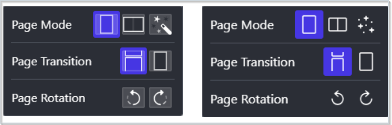 A comparison of the page layout tool icons between the previous icon style (left) and the new icon style (right).