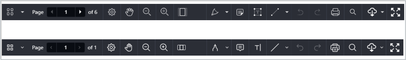 A comparison of the main toolbar between the previous icon style (top) and the new icon style (bottom).