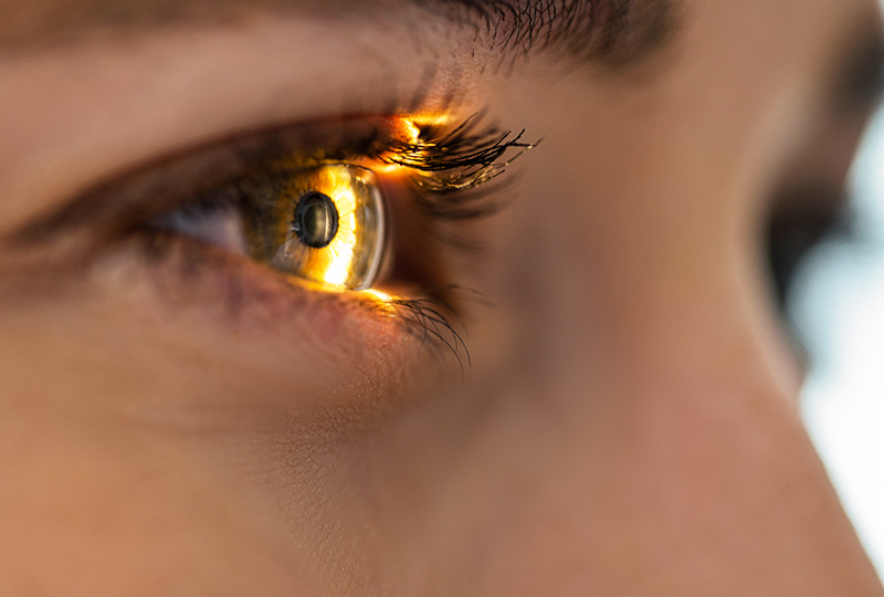 Close up of bright light from eye exam