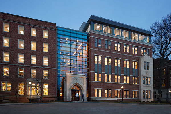 VUSN building at night with all windows lit