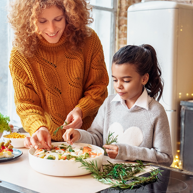 Family preparing meal