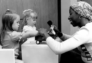 The Toddler Research and Intervention Project developed by Diane Bricker, PhD’70, devised and evaluated aspects of educational intervention with children ages 1–4 who had moderate to severe developmental problems. Photo from the 1970s.