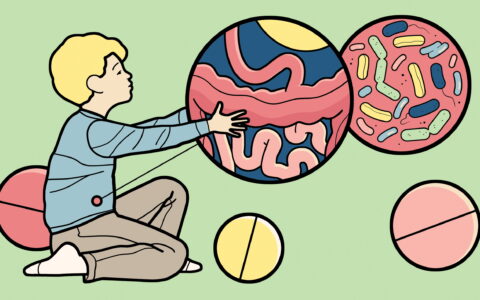child playing with an image of a microbiome like a ball