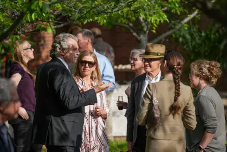 Chancellor Daniel Diermeier welcomes people to the reception after the Spring Faculty Assembly.
