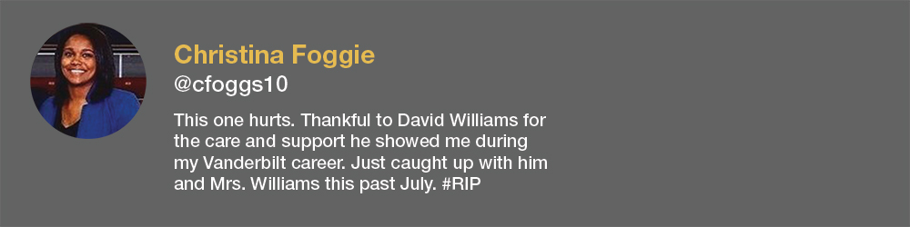 screenshot of Christina Foggie tweet about David Williams