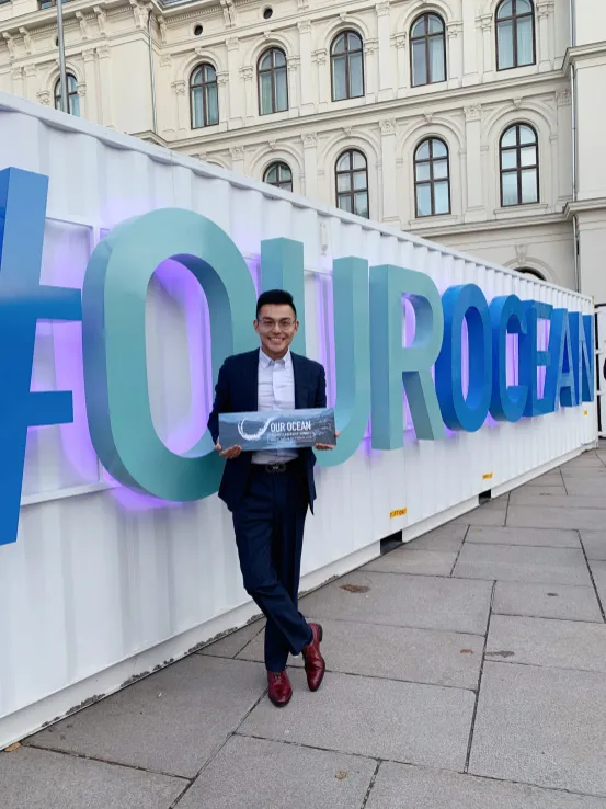 Aaron Feng at the Our Ocean conference in Norway in 2019 (Submitted photo)