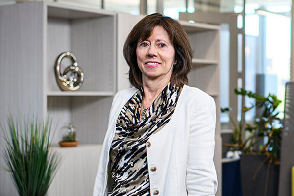 Vanderbilt Nursing professor Patricia Sengstack leaning against chair in VU's Wond'ry