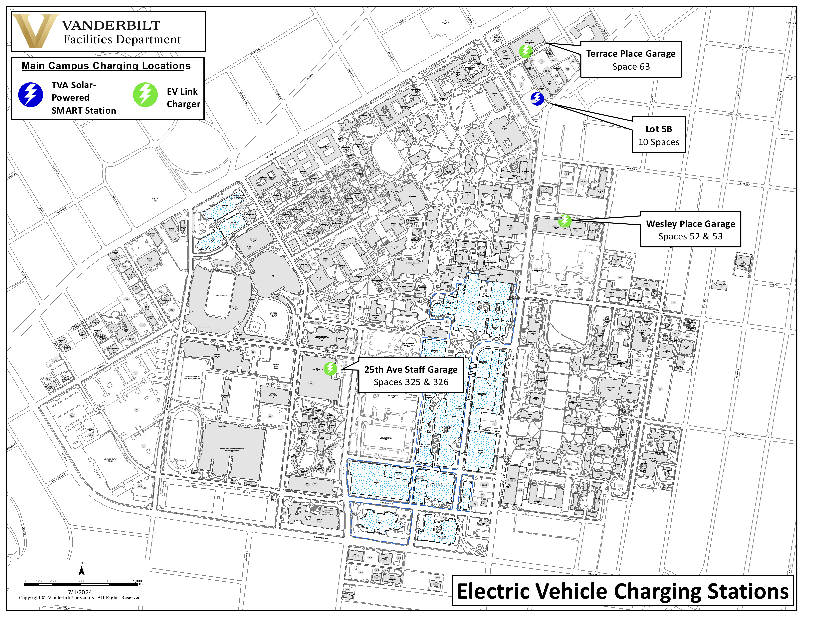 Map of EV Charging Stations Around Campus