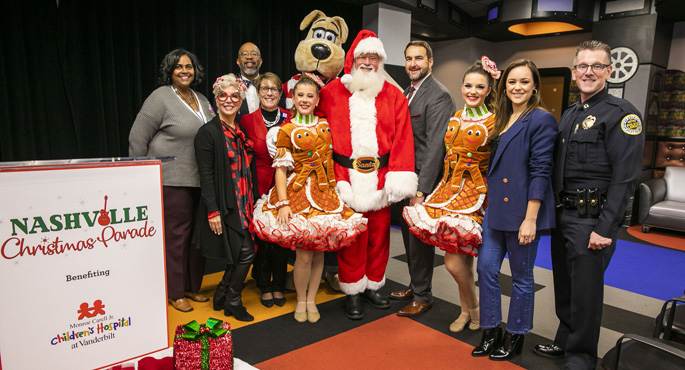 Leaders from Monroe Carell Jr. Children’s Hospital at Vanderbilt and the community join performers and sponsors for a press conference announcing the talent roster for the 2019 Nashville Christmas Parade.