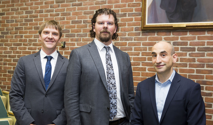 Vanderbilt’s Colin Walsh, MD, MA, left, Bennett Landman, PhD, and Bradley Malin, PhD, discussed how artificial intelligence is transforming patient care during their recent Cutting Edge Discovery Lecture.
