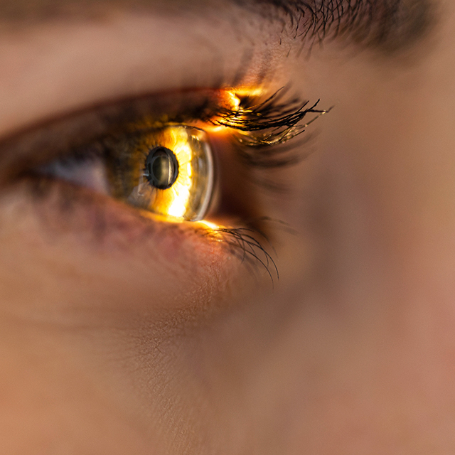 Close up of bright light from eye exam