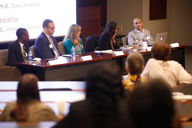 Jonathan S. Holloway (second from left), now provost at Northwestern University, was the first African American dean of Yale College. (John Russell/Vanderbilt)