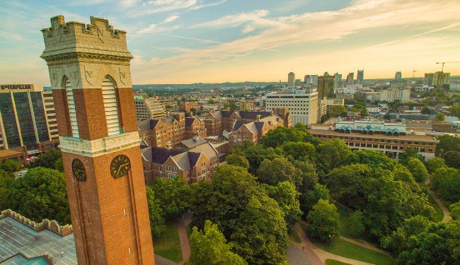 Kirkland Hall aerial view facing east/downtown