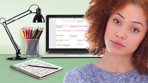 student with oranizational materials