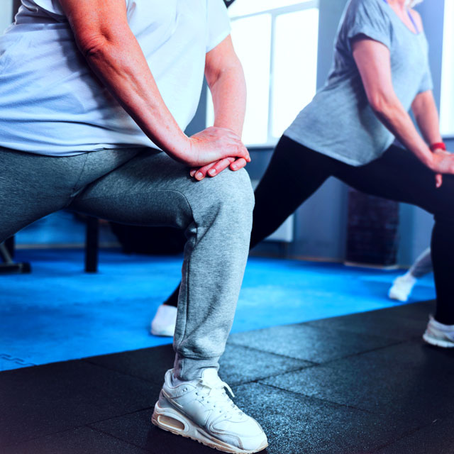 People working out and doing knee strengthening exercises.