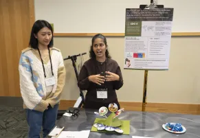 Poster presentation: Equal access to education in India and Pakistan: (left to right) Pei Lin and Andrea Dcosta, 11/15/24 (Photo by Joe Howell/Vanderbilt University)