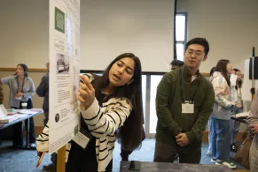 Poster presentation: Education policy history in South Korea: (from left to right) Shumbul Khan and ManHi Lee, 11/15/24 (Photo by Joe Howell/Vanderbilt University)