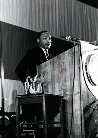 A U.S. flag that was the backdrop for Martin Luther King Jr.'s Impact address will be part of a ceremony to honor veterans Nov. 12. (Vanderbilt University)