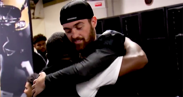 Coach Derek Mason presented Turner Cockrell with the game ball following the Commodores' 35-7 win over MTSU on Sept. 1. (Vanderbilt University)