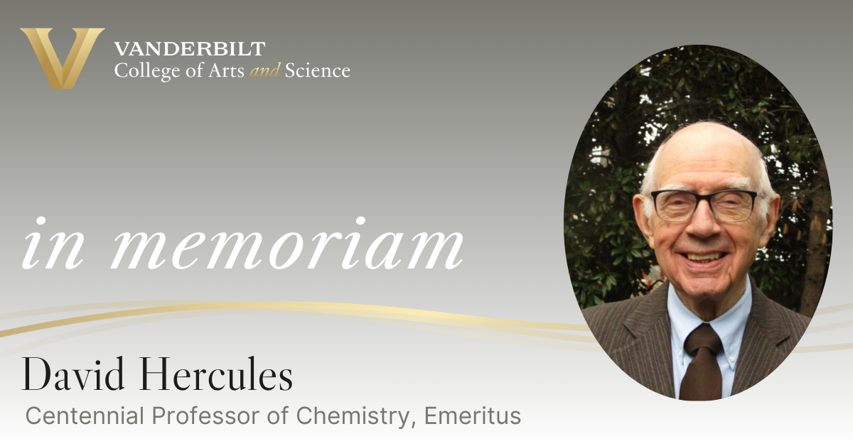David Hercules, Centennial Professor of Chemistry, emeritus, has died