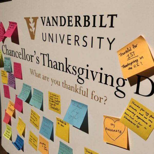 Students shared what they were thankful for on post-its. (Vanderbilt)