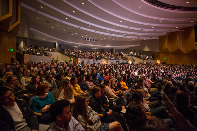 Vice President Joe Biden's April 10 conversation with Chancellor Nicholas S. Zeppos was part of the 2017-18 Chancellor’s Lecture Series and far and away the most popular of the season, with overflow crowds watching on closed-circuit television in two additional venues. (Joe Howell/Vanderbilt)