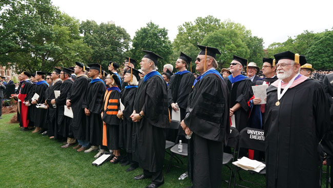 Twenty-five retiring faculty members were recognized during Vanderbilt’s Commencement ceremony on May 10. (Vanderbilt University)